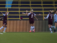 Teams shake hands during the Barclays FA Women's Super League match between Manchester City and Aston Villa at the Joie Stadium in Mancheste...