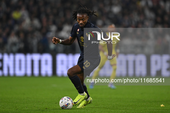 Khephren Thuram of Juventus FC is in action during the match between Juventus FC and SS Lazio, the 8th round of the Italian Lega Serie A Eni...