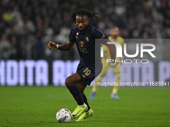 Khephren Thuram of Juventus FC is in action during the match between Juventus FC and SS Lazio, the 8th round of the Italian Lega Serie A Eni...