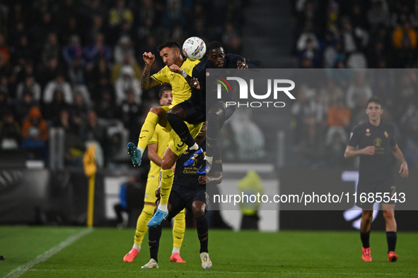 Matias Vecino of SS Lazio and Timothy Weah of Juventus FC are in action during the Juventus FC vs. SS Lazio match, the 8th round of the Ital...