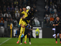 Matias Vecino of SS Lazio and Timothy Weah of Juventus FC are in action during the Juventus FC vs. SS Lazio match, the 8th round of the Ital...