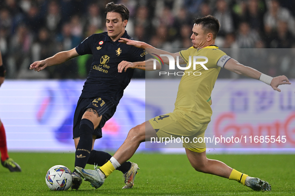 Nicolo Fagioli of Juventus FC and Patric of SS Lazio battle for the ball during the Juventus FC vs. SS Lazio match in the 8th round of the I...