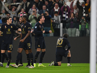 Dusan Vlahovic of Juventus FC celebrates after scoring his team's first goal during the Juventus FC vs. SS Lazio match, the 8th round of the...