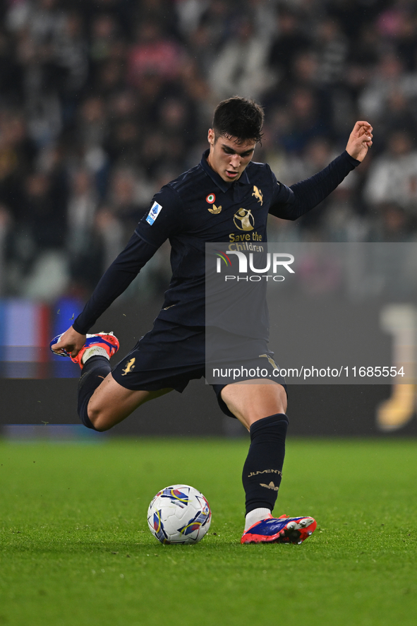 Vasilije Adzic of Juventus FC is in action during the match between Juventus FC and SS Lazio in the 8th round of the Italian Lega Serie A En...