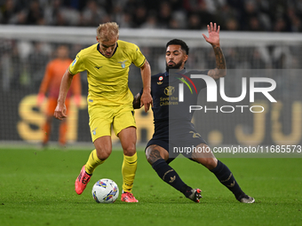 Gustav Isaksen of SS Lazio is in action during the Juventus FC vs. SS Lazio match, the 8th round of the Italian Lega Serie A Enilive 24/25,...