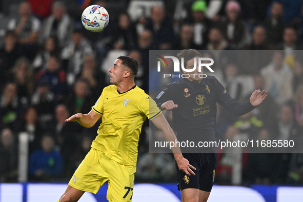 Adam Marusic of SS Lazio is in action during the Juventus FC vs. SS Lazio match, the 8th round of the Italian Lega Serie A Enilive 24/25, at...