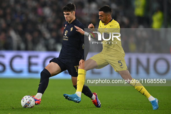 Vasilije Adzic of Juventus FC is in action during the match between Juventus FC and SS Lazio in the 8th round of the Italian Lega Serie A En...