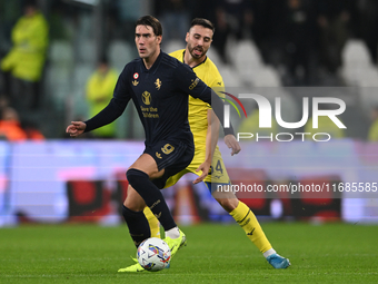 Dusan Vlahovic of Juventus FC is in action during the match between Juventus FC and SS Lazio, the 8th round of the Italian Lega Serie A Enil...