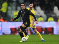 Dusan Vlahovic of Juventus FC is in action during the match between Juventus FC and SS Lazio, the 8th round of the Italian Lega Serie A Enil...