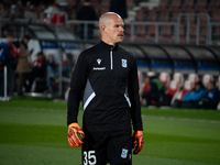 Goalkeeper Filip Bednarek warms up before the game between KS Cracovia and Lech Poznan in Krakow, Poland, on October 19, 2024. PKO BP Ekstra...