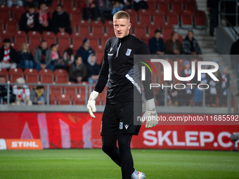 Goalkeeper Bartosz Mrozek warms up before the game between KS Cracovia and Lech Poznan in Krakow, Poland, on October 19, 2024. PKO BP Ekstra...