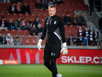 Goalkeeper Bartosz Mrozek warms up before the game between KS Cracovia and Lech Poznan in Krakow, Poland, on October 19, 2024. PKO BP Ekstra...