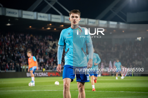 Patrik Walemark warms up before the game between KS Cracovia and Lech Poznan in Krakow, Poland, on October 19, 2024. This is a PKO BP Ekstra...