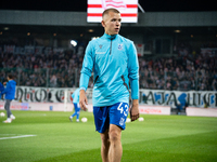 Antoni Kozubal warms up before the game between KS Cracovia and Lech Poznan in Krakow, Poland, on October 19, 2024, during the PKO BP Ekstra...