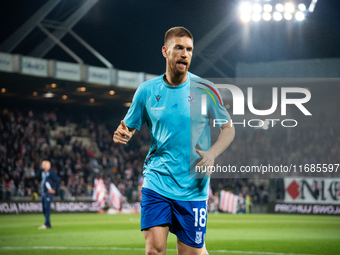 Bartosz Salamon warms up before the game between KS Cracovia and Lech Poznan in Krakow, Poland, on October 19, 2024. PKO BP Ekstraklasa, Pol...