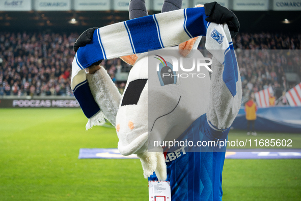 The Lech Poznan mascot stands before the game between KS Cracovia and Lech Poznan in Krakow, Poland, on October 19, 2024, during the PKO BP...