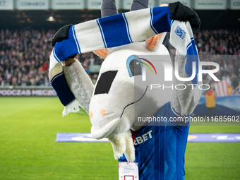 The Lech Poznan mascot stands before the game between KS Cracovia and Lech Poznan in Krakow, Poland, on October 19, 2024, during the PKO BP...