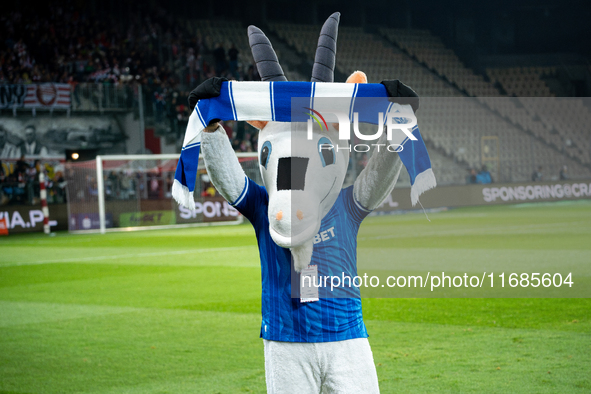 The Lech Poznan mascot stands before the game between KS Cracovia and Lech Poznan in Krakow, Poland, on October 19, 2024, during the PKO BP...