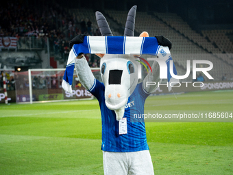 The Lech Poznan mascot stands before the game between KS Cracovia and Lech Poznan in Krakow, Poland, on October 19, 2024, during the PKO BP...