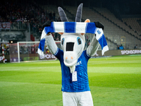 The Lech Poznan mascot stands before the game between KS Cracovia and Lech Poznan in Krakow, Poland, on October 19, 2024, during the PKO BP...