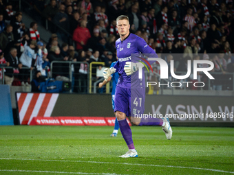 Goalkeeper Bartosz Mrozek participates in the game between KS Cracovia and Lech Poznan in Krakow, Poland, on October 19, 2024. PKO BP Ekstra...