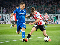 Joel Pereira and Filip Rozga participate in the game between KS Cracovia and Lech Poznan in Krakow, Poland, on October 19, 2024. This is a P...