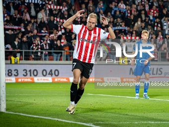 Mick van Buren participates in the game between KS Cracovia and Lech Poznan in Krakow, Poland, on October 19, 2024. This is a PKO BP Ekstrak...