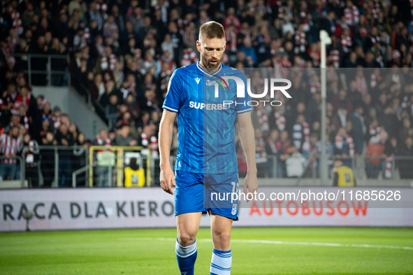 Bartosz Salamon participates in the game between KS Cracovia and Lech Poznan in Krakow, Poland, on October 19, 2024. This is a PKO BP Ekstra...