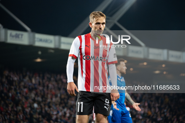 Mikkel Maigaard participates in the game between KS Cracovia and Lech Poznan in Krakow, Poland, on October 19, 2024. This is a PKO BP Ekstra...