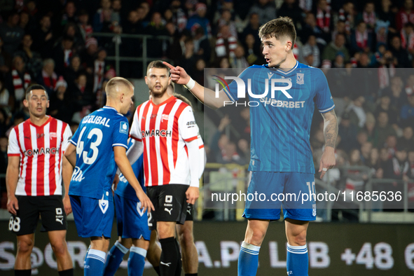 Patrik Walemark participates in the game between KS Cracovia and Lech Poznan in Krakow, Poland, on October 19, 2024. This is a PKO BP Ekstra...