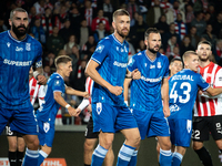 Lech Poznan players participate in the game between KS Cracovia and Lech Poznan in Krakow, Poland, on October 19, 2024. This is a PKO BP Eks...