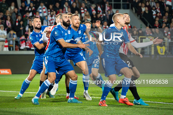 A PKO BP Ekstraklasa game takes place between KS Cracovia and Lech Poznan in Krakow, Poland, on October 19, 2024. This is a Polish football...