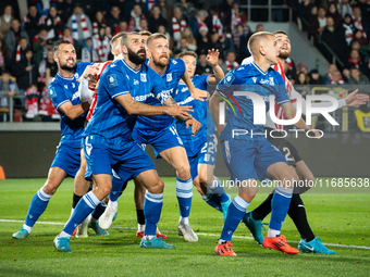 A PKO BP Ekstraklasa game takes place between KS Cracovia and Lech Poznan in Krakow, Poland, on October 19, 2024. This is a Polish football...