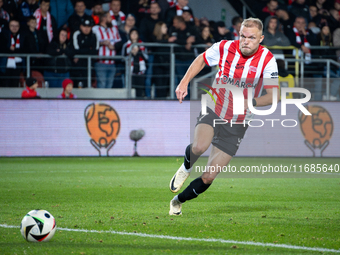 Mick van Buren participates in the game between KS Cracovia and Lech Poznan in Krakow, Poland, on October 19, 2024. This is a PKO BP Ekstrak...