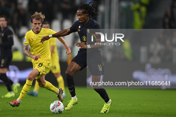 Khephren Thuram of Juventus FC is in action during the match between Juventus FC and SS Lazio in the 8th round of the Italian Lega Serie A E...