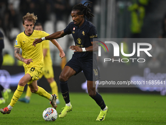 Khephren Thuram of Juventus FC is in action during the match between Juventus FC and SS Lazio in the 8th round of the Italian Lega Serie A E...