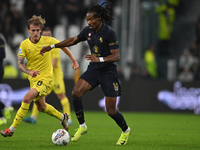 Khephren Thuram of Juventus FC is in action during the match between Juventus FC and SS Lazio in the 8th round of the Italian Lega Serie A E...