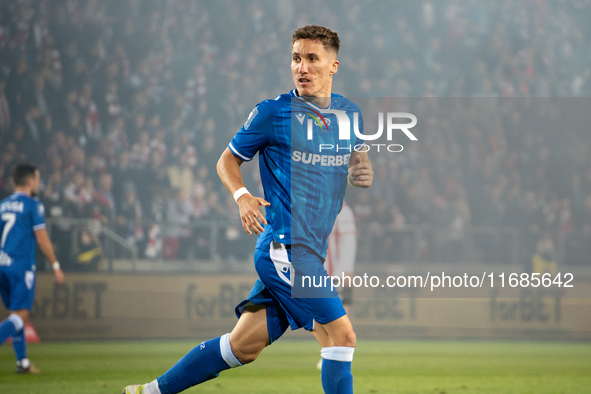 Joel Pereira participates in the game between KS Cracovia and Lech Poznan in Krakow, Poland, on October 19, 2024. This is a PKO BP Ekstrakla...