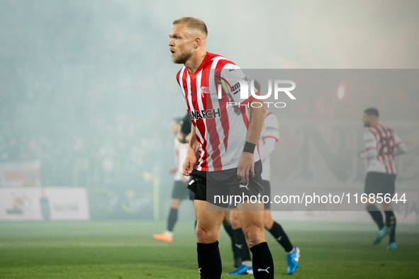 Mick van Buren participates in the game between KS Cracovia and Lech Poznan in Krakow, Poland, on October 19, 2024. This is a PKO BP Ekstrak...