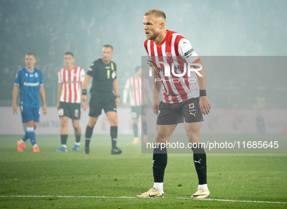 Mick van Buren participates in the game between KS Cracovia and Lech Poznan in Krakow, Poland, on October 19, 2024. This is a PKO BP Ekstrak...