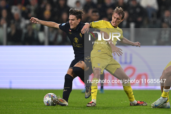 Nicolo Fagioli of Juventus FC and Gustav Isaksen of SS Lazio battle for the ball during the Juventus FC vs. SS Lazio match, the 8th round of...