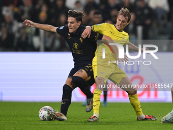 Nicolo Fagioli of Juventus FC and Gustav Isaksen of SS Lazio battle for the ball during the Juventus FC vs. SS Lazio match, the 8th round of...