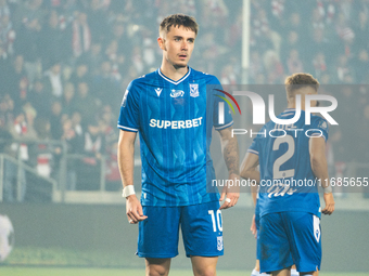 Patrik Walemark participates in the game between KS Cracovia and Lech Poznan in Krakow, Poland, on October 19, 2024. This is a PKO BP Ekstra...