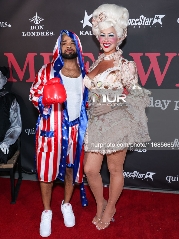 Raz-B and Amber Rose arrive at Amberween - An Amber Rose Birthday Party held at a Private Residence on October 19, 2024 in Tarzana, Los Ange...