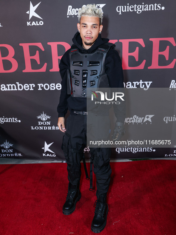 Roshon Fegan arrives at Amberween - An Amber Rose Birthday Party held at a Private Residence on October 19, 2024 in Tarzana, Los Angeles, Ca...