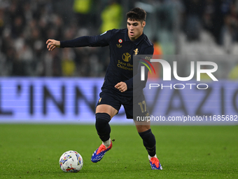 Vasilije Adzic of Juventus FC is in action during the match between Juventus FC and SS Lazio in the 8th round of the Italian Lega Serie A En...