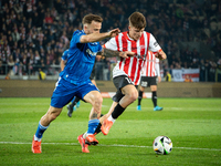 Dino Hotic and Filip Rozga participate in the game between KS Cracovia and Lech Poznan in Krakow, Poland, on October 19, 2024. This is a PKO...