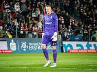 Goalkeeper Bartosz Mrozek participates in the game between KS Cracovia and Lech Poznan in Krakow, Poland, on October 19, 2024. PKO BP Ekstra...