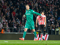 Goalkeeper Henrich Ravas participates in the game between KS Cracovia and Lech Poznan in Krakow, Poland, on October 19, 2024. This is a PKO...