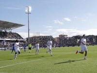 Napoli's Khvicha Kvaratskhelia celebrates after scoring their first goal during the Serie A soccer match between Empoli FC and SSC Napoli at...